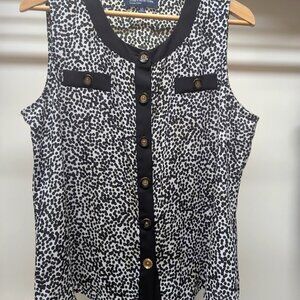 Blouse, Womans, Sleeveless, Black/White, Button Up, Size Large